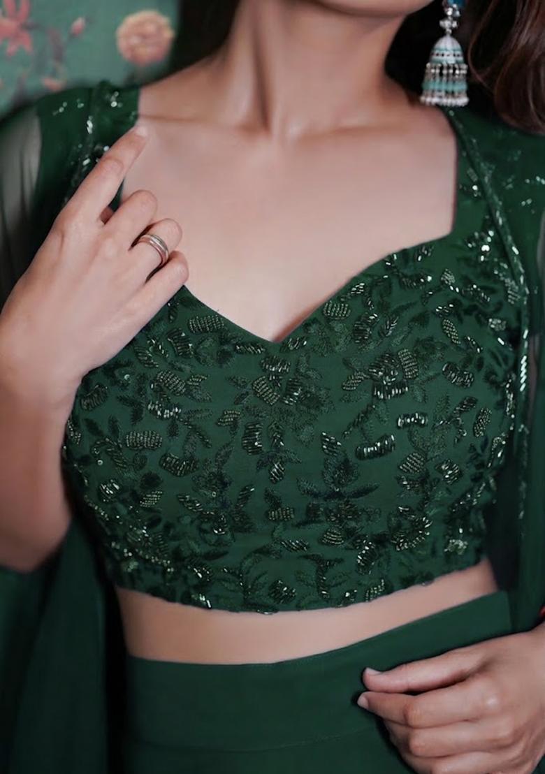 Forest Green Georgette Handwork Fusion Set - Indya