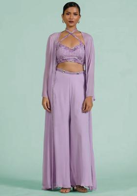 Lavender Georgette Handwork Fusion Set
