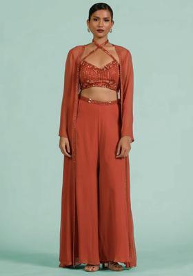 Peach Georgette Handwork Fusion Set
