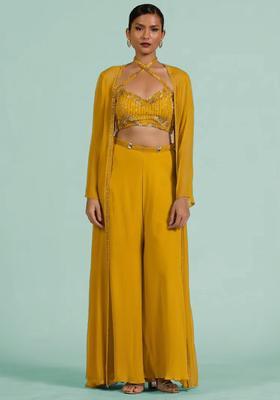 Mustard Georgette Handwork Fusion Set