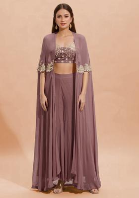 Mauve Georgette Handwork Fusion Set