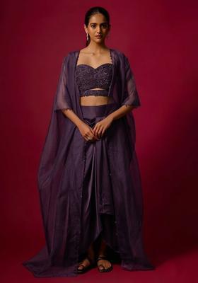 Purple Satin Handwork Fusion Set