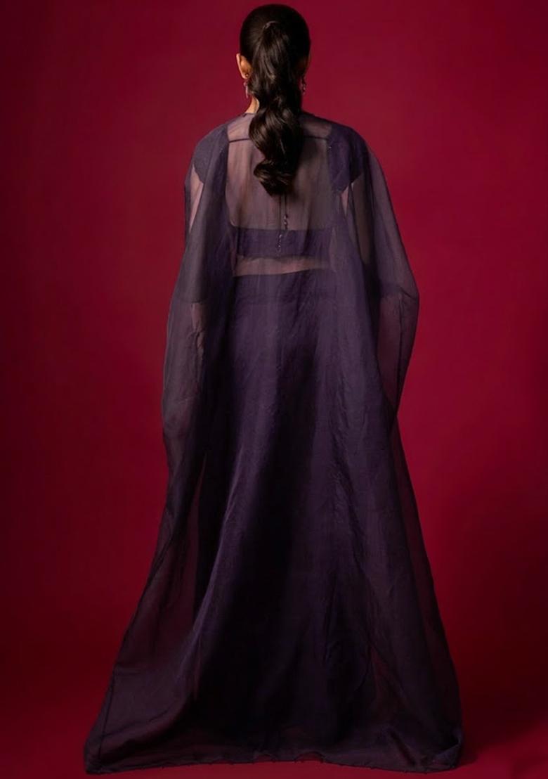Purple Satin Handwork Fusion Set - Indya