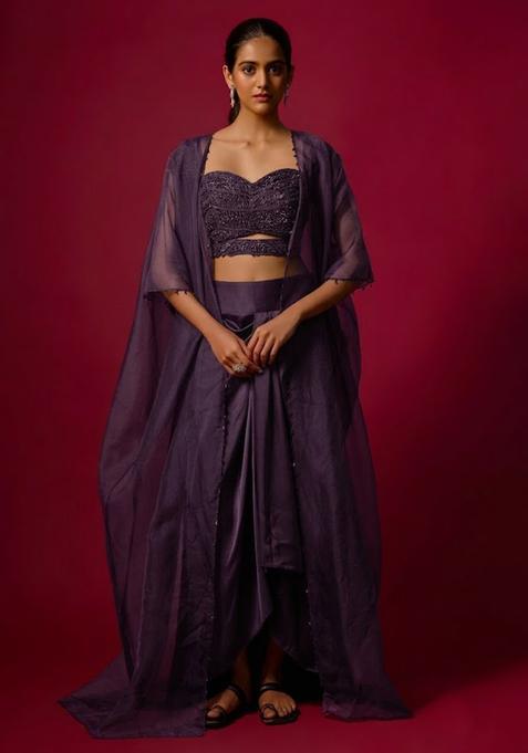 Purple Satin Handwork Fusion Set
