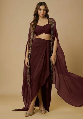 Wine Purple Crepe Handwork Fusion Set