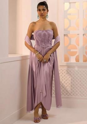 Mauve Satin Handwork Fusion Set