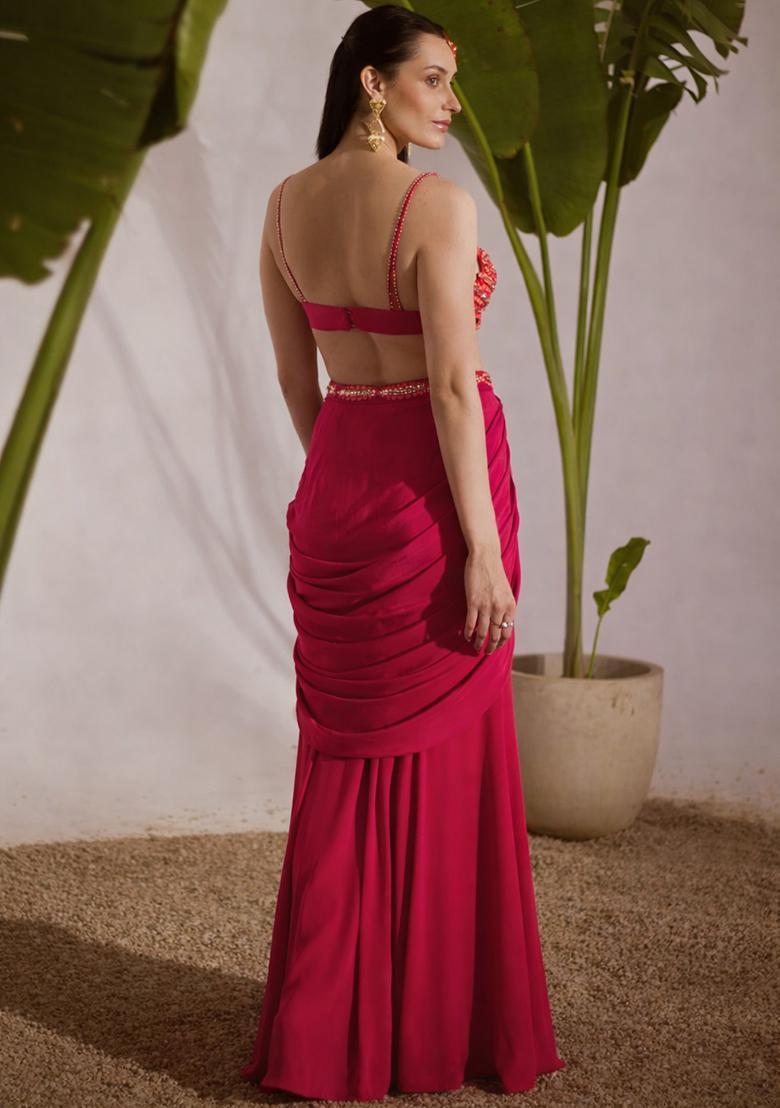 Pink Crepe Handwork Fusion Set - Indya