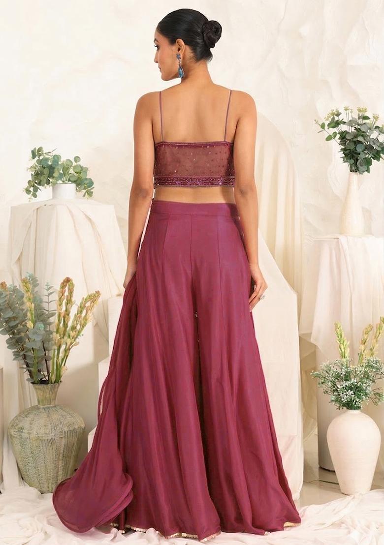 Dusty Rose Crepe Handwork Fusion Set - Indya