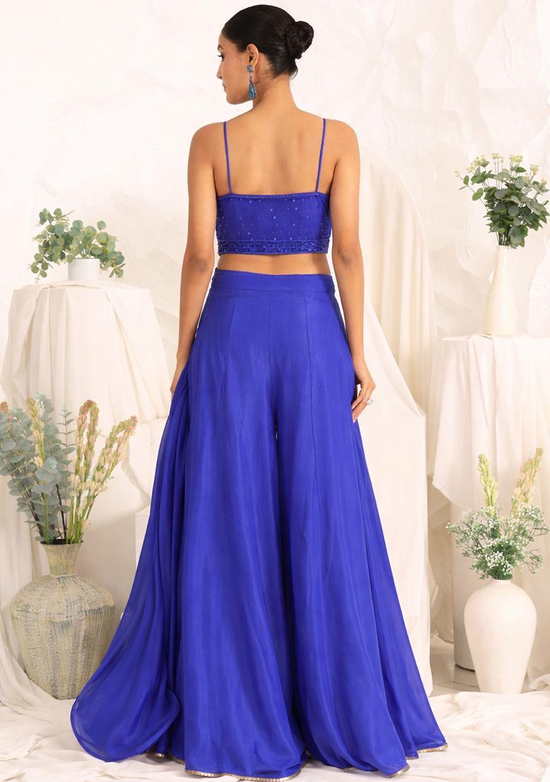 Royal Blue Crepe Handwork Fusion Set - Indya