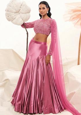 Pink Satin Handwork Lehenga Set