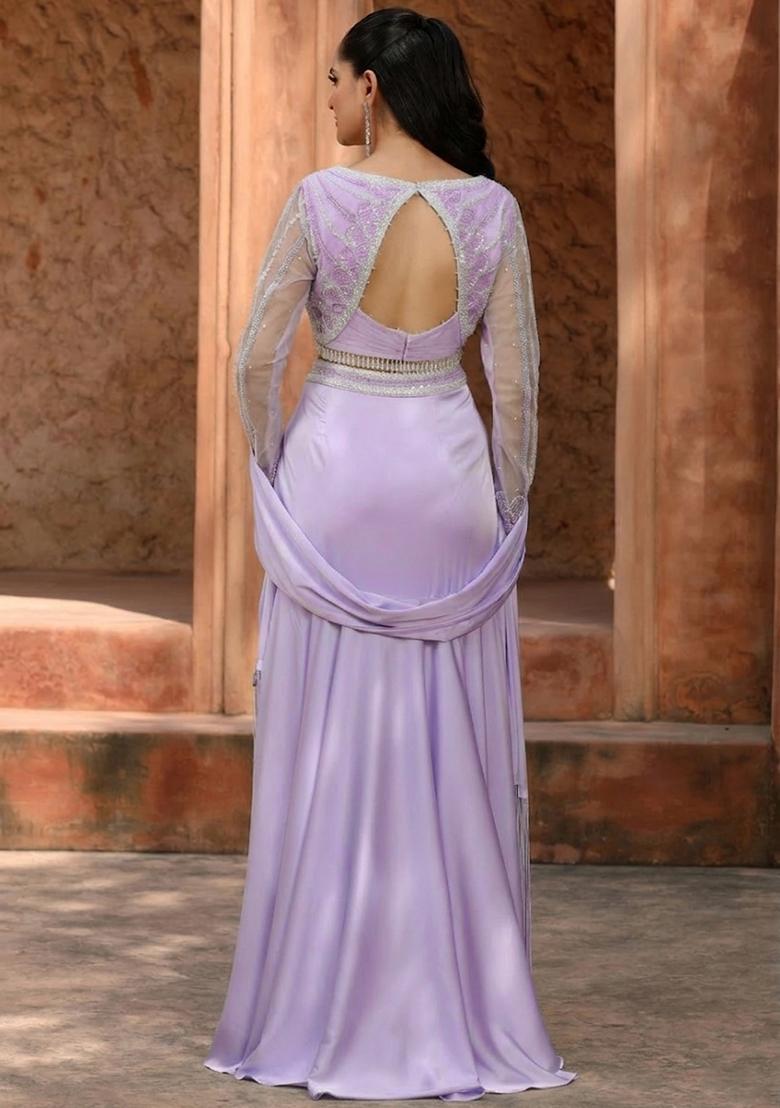 Lavender Satin Handwork Lehenga Set - Indya