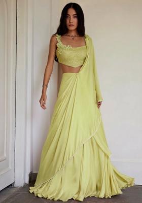 Lemon Yellow Crepe Handwork Lehenga Set