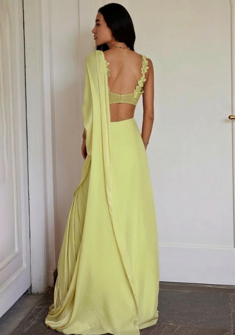 Lemon Yellow Crepe Handwork Lehenga Set - Indya