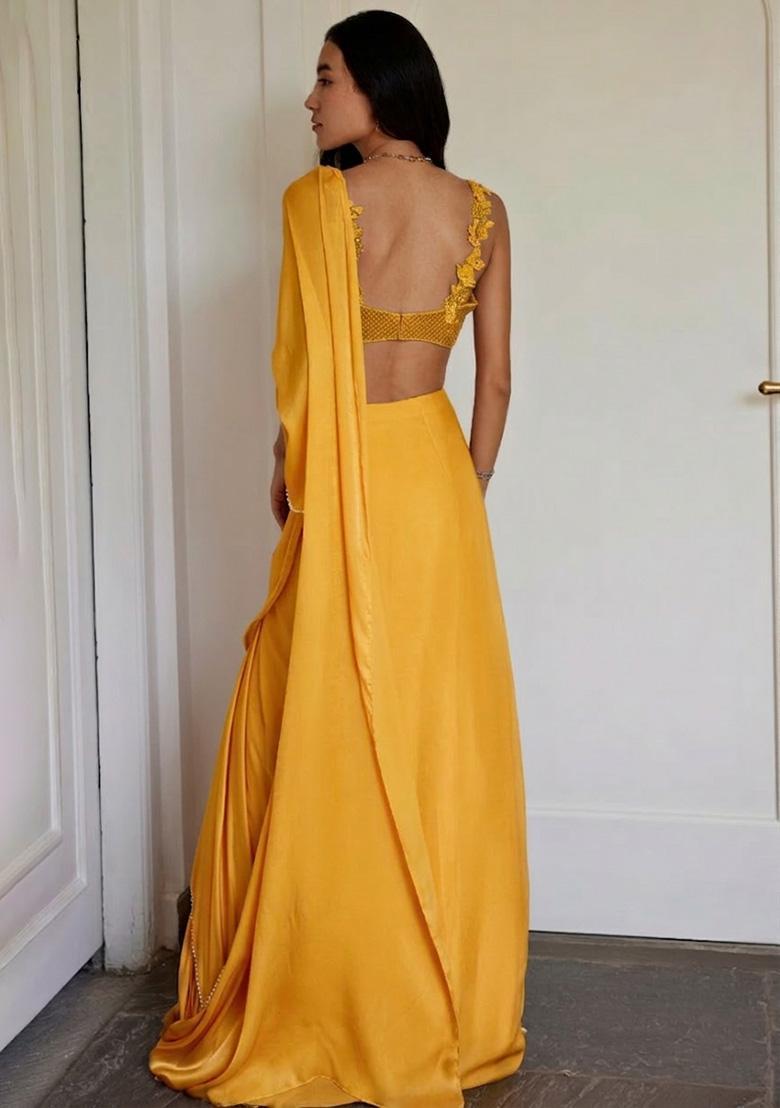 Mustard Crepe Handwork Lehenga Set - Indya