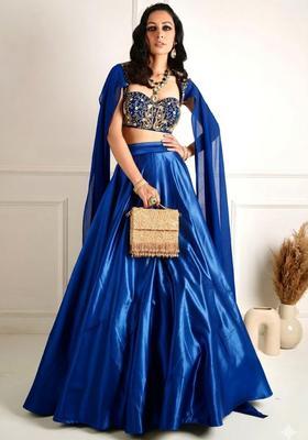 Royal Blue Organza Handwork Lehenga Set