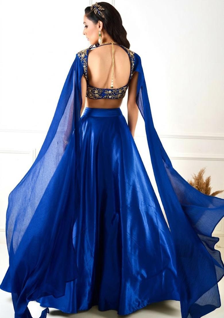 Royal Blue Organza Handwork Lehenga Set - Indya
