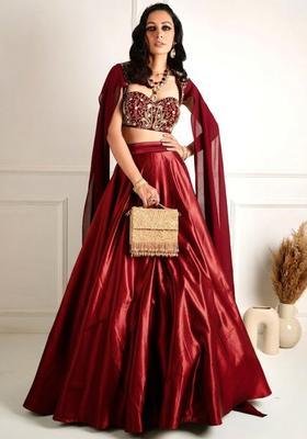 Red Organza Handwork Lehenga Set