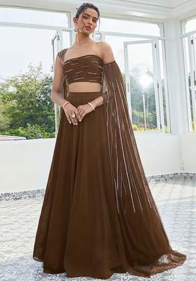Brown Crepe Handwork Lehenga Set