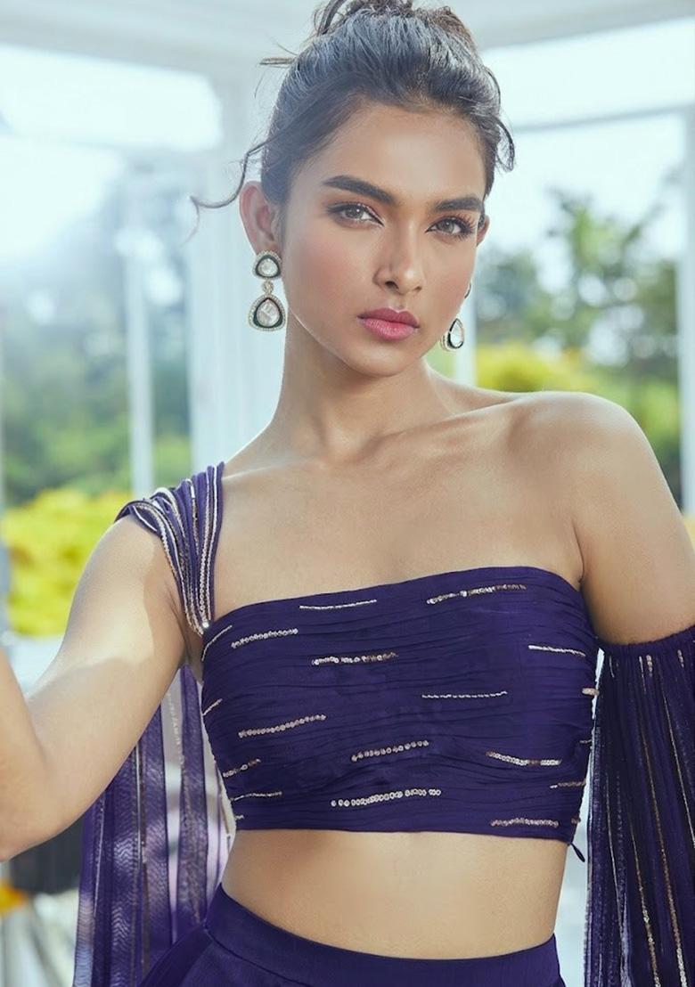 Violet Crepe Handwork Lehenga Set - Indya