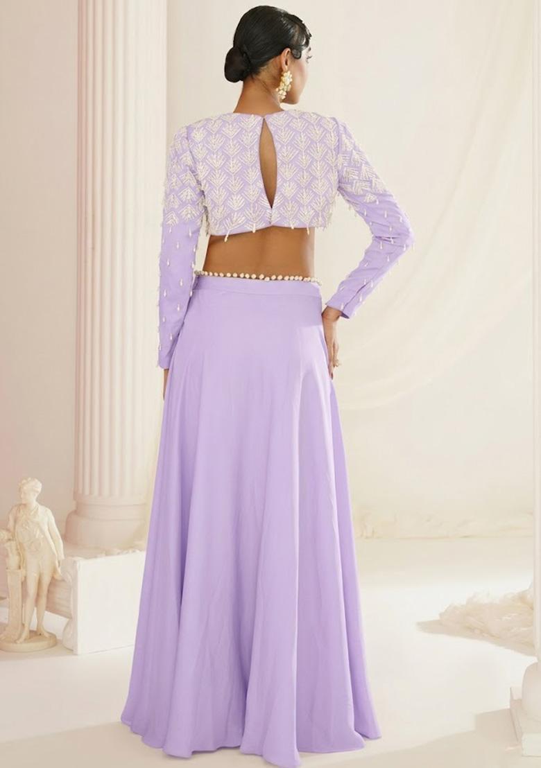 Lavender Crepe Handwork Lehenga Set - Indya
