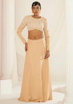 Peach Crepe Handwork Lehenga Set