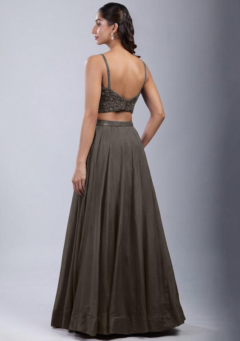 Grey Chinon Handwork Lehenga Set - Indya
