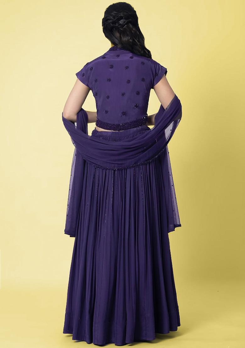 Violet Crepe Handwork Lehenga Set - Indya