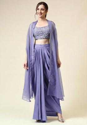 Dusty Lavender Silk Blend Embellished Handwork Fusion Set
