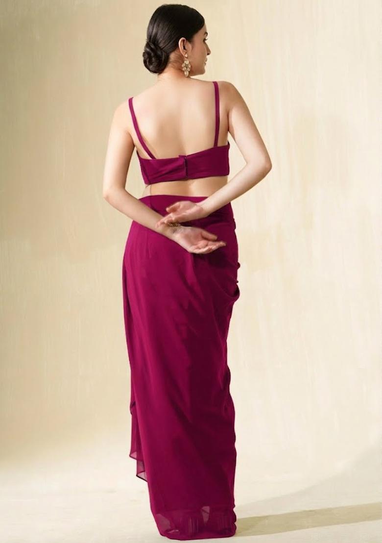 Magenta Crepe Sequin Handwork Fusion Set - Indya