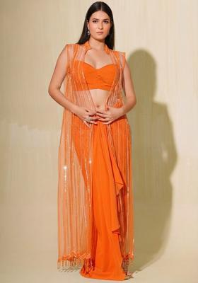 Orange Crepe Embellished Handwork Fusion Set