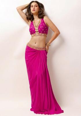 Rani Pink Crepe Embellished Handwork Fusion Set