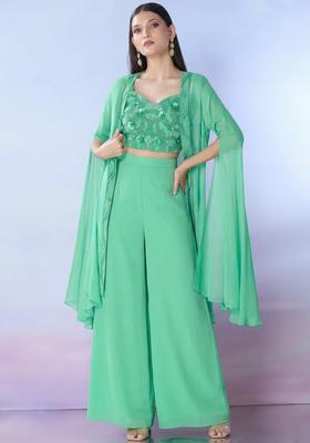 Off White Georgette Embellished Handwork Fusion Set