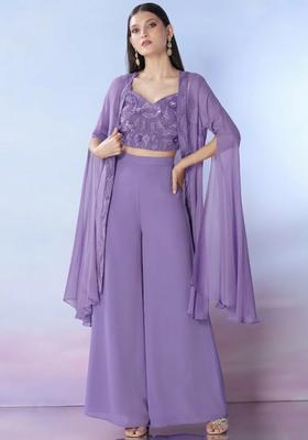 Sun Yellow Georgette Embellished Handwork Fusion Set