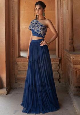 Blue Chinon Embellished Handwork Fusion Set