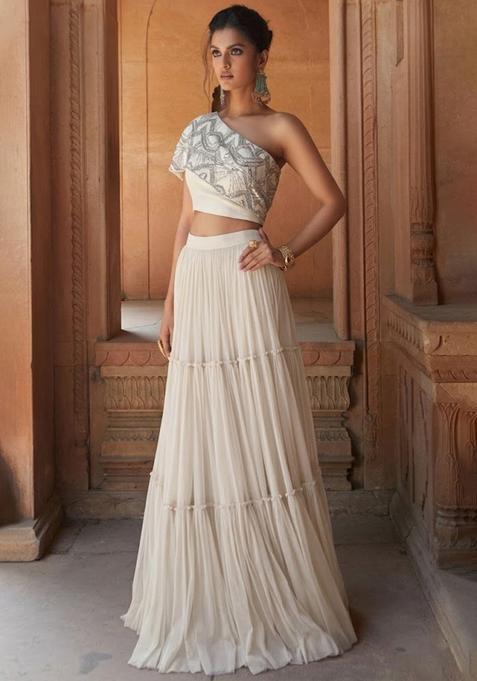 Snow White Chinon Embellished Handwork Fusion Set