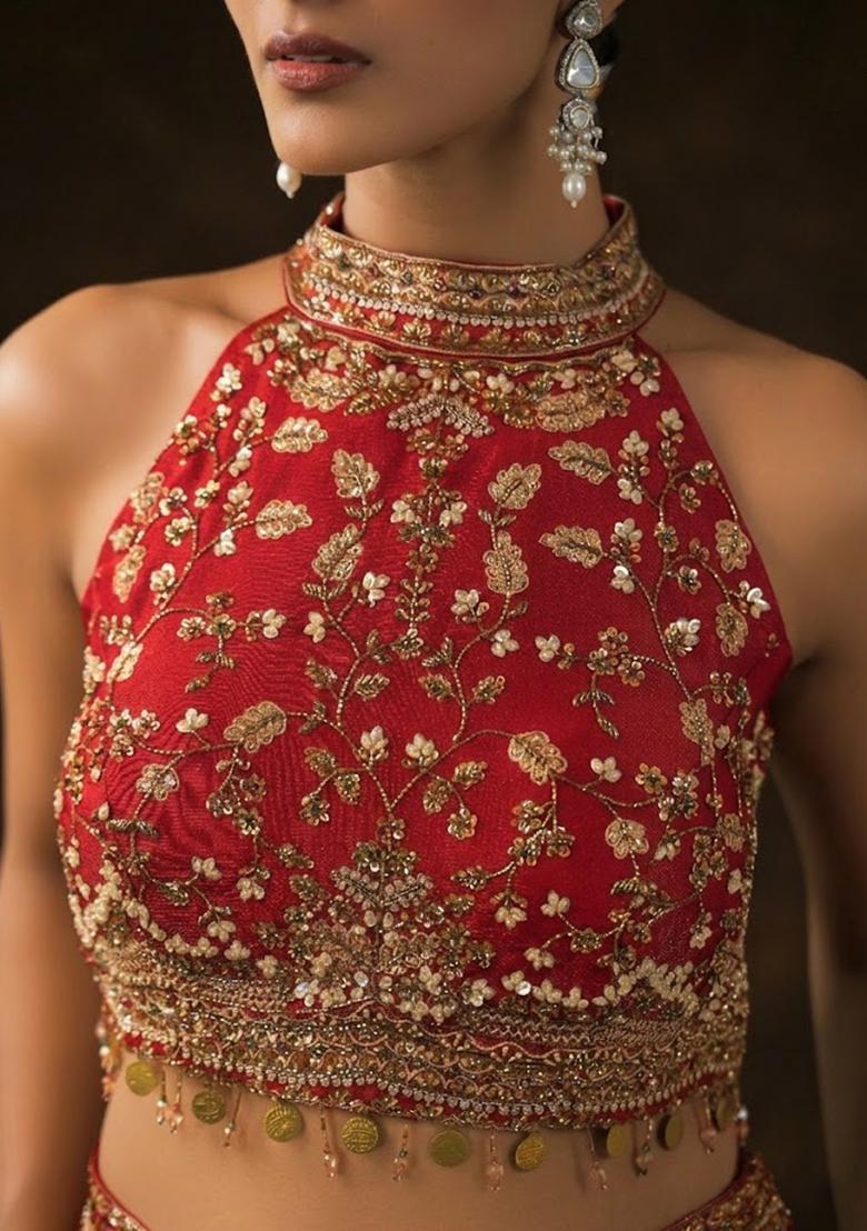 Berry Pink Crepe Embellished Handwork Fusion Set - Indya