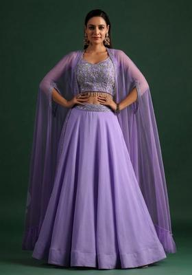 Sun Yellow Crepe Embroidered Handwork Lehenga Set