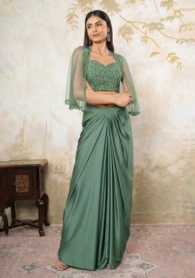 Purple Satin Embellished Handwork Fusion Set