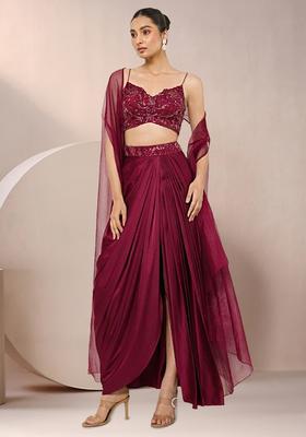 Red Satin Embellished Handwork Fusion Set
