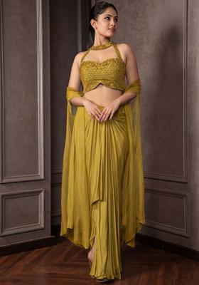 Olive Grey Satin Embellished Handwork Fusion Set