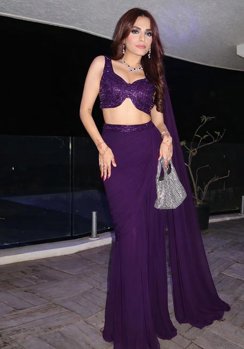 Deep Plum Chinon Embellished Handwork Fusion Set