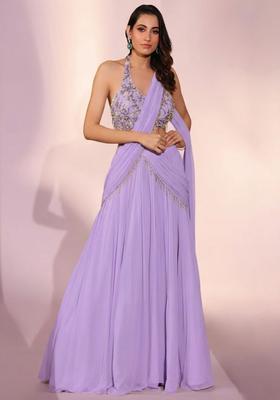 Lavender Georgette Embroidered Handwork Lehenga Set