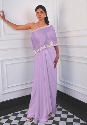 Lilac Crepe Embroidered Handwork Fusion Set