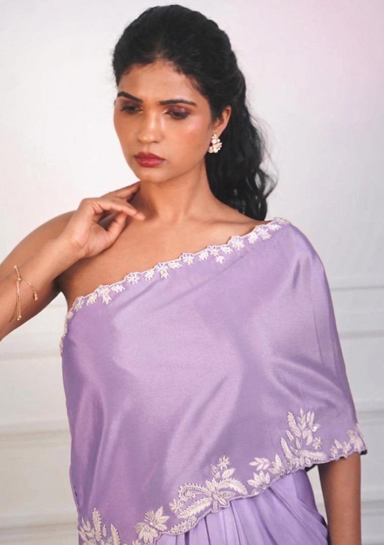 Lilac Crepe Embroidered Handwork Fusion Set - Indya