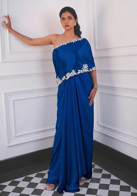 Navy Blue Crepe Embroidered Handwork Fusion Set