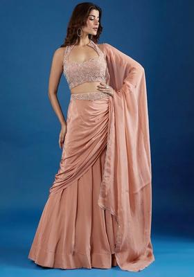  Pink Chinon Embellished Handwork Lehenga Set