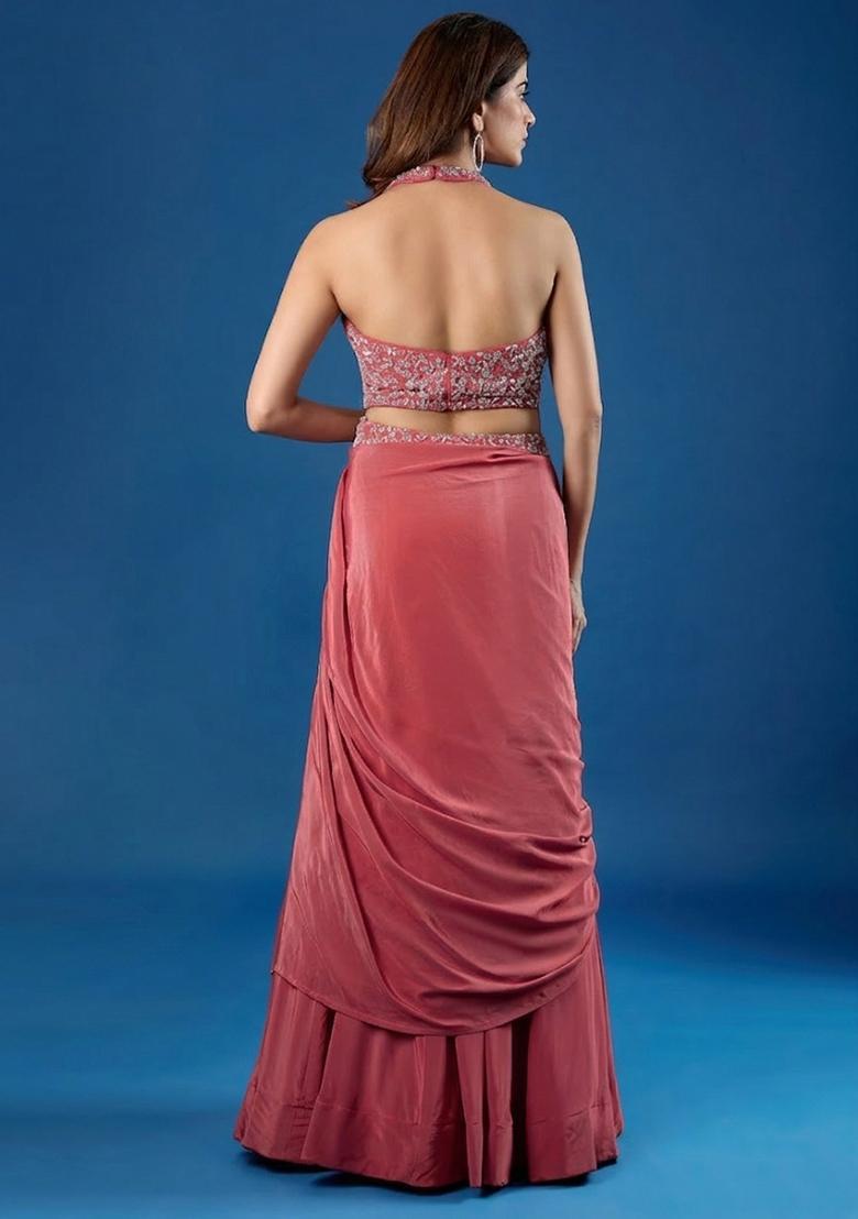 Cayenne Red Chinon Embellished Handwork Lehenga Set - Indya