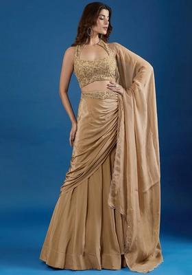 Natural Beige Chinon Embellished Handwork Lehenga Set