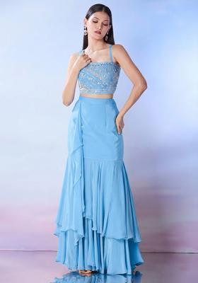 Sky Blue Georgette Embellished Handwork Fusion Set