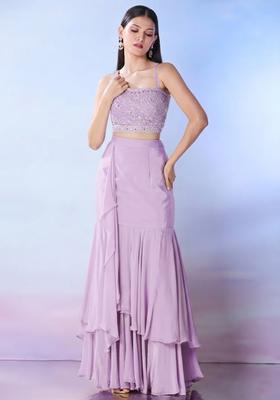 Lavender Georgette Embellished Handwork Fusion Set